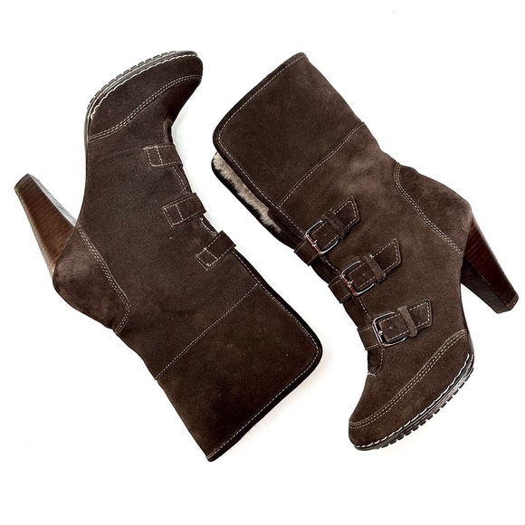 Sofft Sagan Suede Buckle Shearling Heeled Boots 8 - Picture 2 of 10